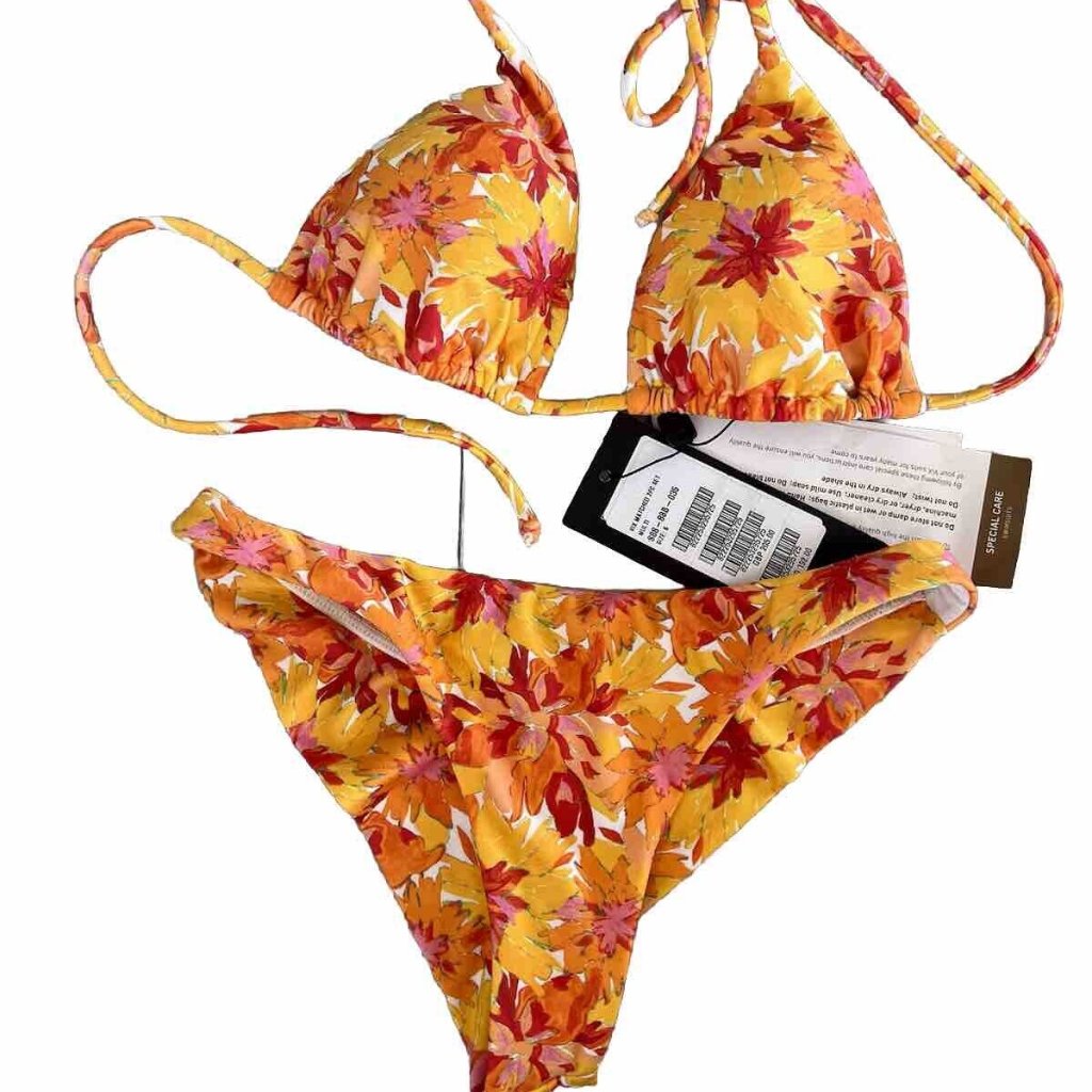Vix S Floral Yellow Triangle Top High Side Brazilian Bottom Bikini Swimsuit $192